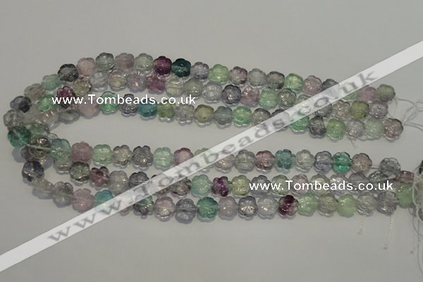 CFL491 15.5 inches 10mm carved flower natural fluorite beads