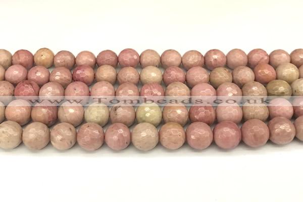 CFW61 15 inches 8mm faceted round pink wooden jasper beads