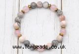 CGB8462 8mm pink zebra jasper, rose quartz & hematite power beads bracelet