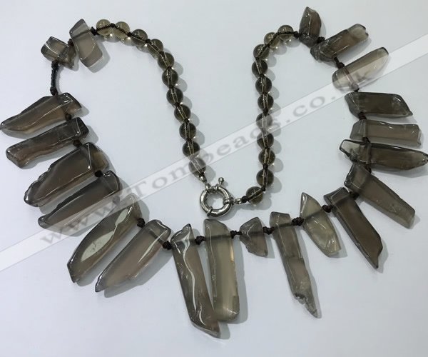 CGN188 23 inches 8*20mm - 11*60mm smoky quartz stick necklaces