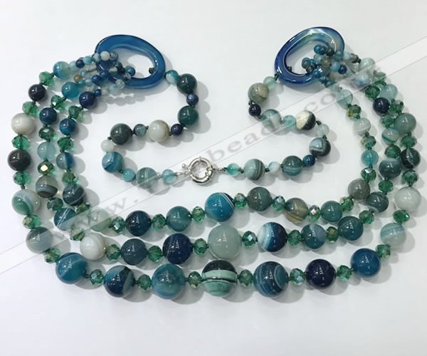 CGN613 24 inches chinese crystal & striped agate beaded necklaces