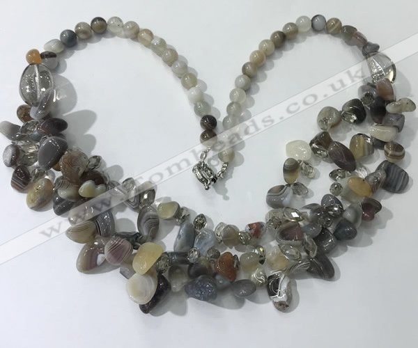 CGN701 22.5 inches chinese crystal & grey agate beaded necklaces