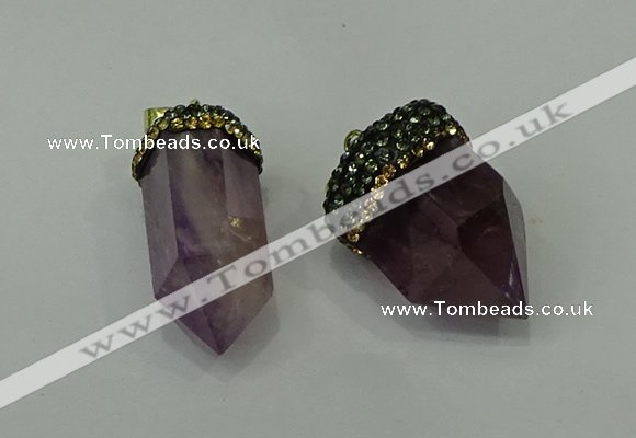 CGP212 15*30mm - 20*35mm bullet amethyst gemstone pendants