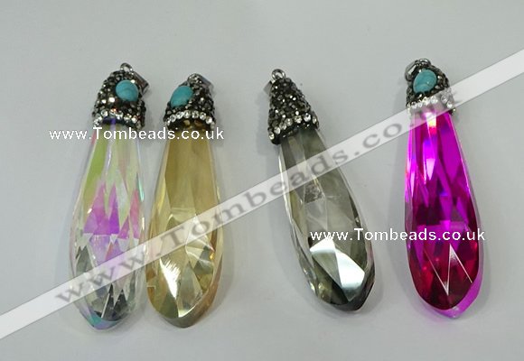 CGP249 17*70mm faceted teardrop crystal glass pendants wholesale