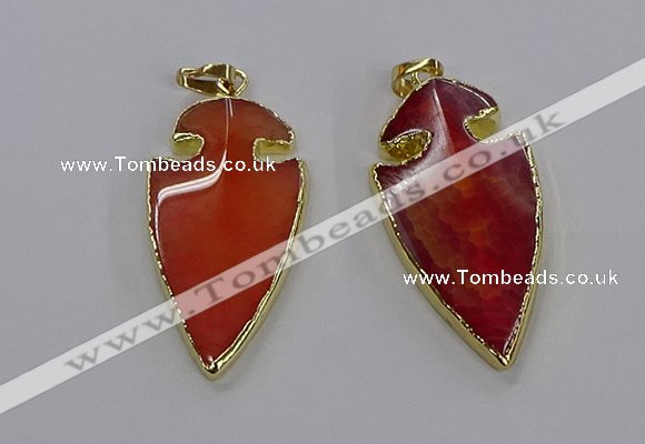 CGP3004 22*45mm arrowhead agate gemstone pendants wholesale