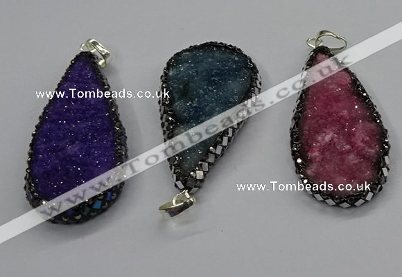 CGP3138 25*50mm - 25*55mm flat teardrop druzy agate pendants