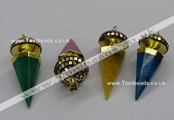 CGP3156 22*50mm faceted cone agate gemstone pendants wholesale