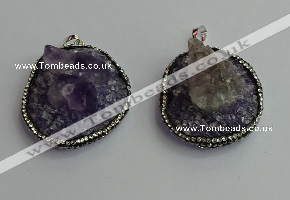 CGP366 30*40mm - 35*45mm freeform crystal glass & amethyst pendants