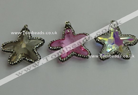 CGP509 35*35mm star crystal glass pendants wholesale