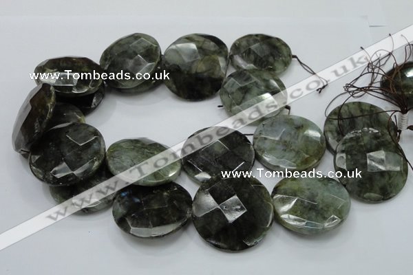 CLB40 15.5 inches 40mm faceted flat round labradorite gemstone beads