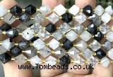 CME456 15 inches 8mm faceted bicone black rutilated quartz beads