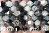 CME806 15 inches 8*10mm faceted bicone black rutilated quartz beads