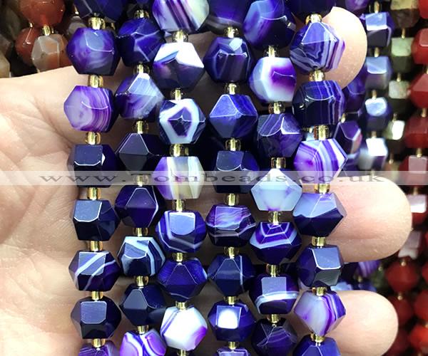 CME831 15 inches 8*10mm faceted bicone purple banded agate beads