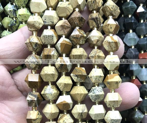 CME854 15 inches 8*10mm faceted bicone picture jasper beads