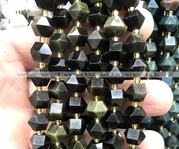 CME873 15 inches 8*10mm faceted bicone golden obsidian beads