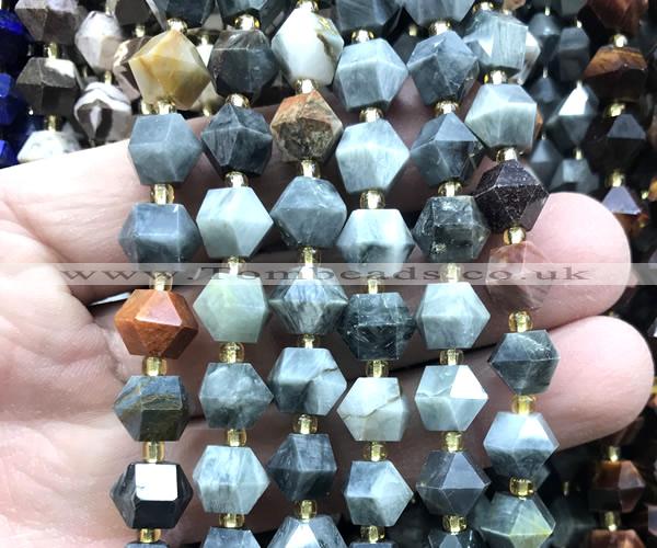 CME877 15 inches 8*10mm faceted bicone eagle eye jasper beads