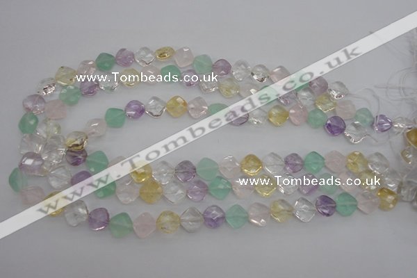 CMQ254 15.5 inches 10*10mm faceted diamond multicolor quartz beads