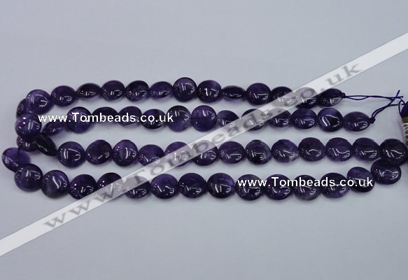 CNA269 15.5 inches 14mm flat round natural amethyst beads wholesale