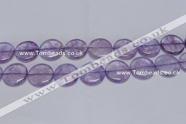 CNA827 15.5 inches 30mm flat round natural light amethyst beads