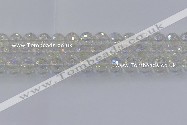 CNC605 15.5 inches 14mm faceted round plated natural white crystal beads