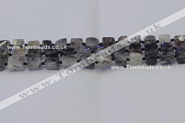 CNG6821 15.5 inches 5*8mm - 8*12mm nuggets black rutilated quartz beads