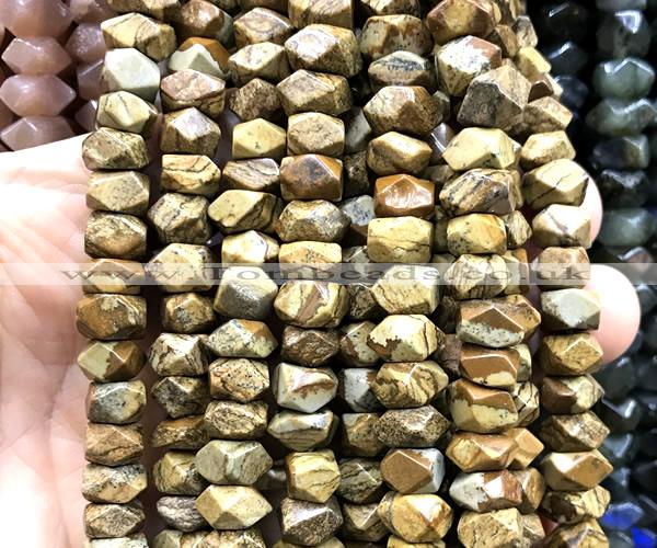 CNG9257 15 inches 6*10mm - 7*12mm faceted nuggets picture jasper beads