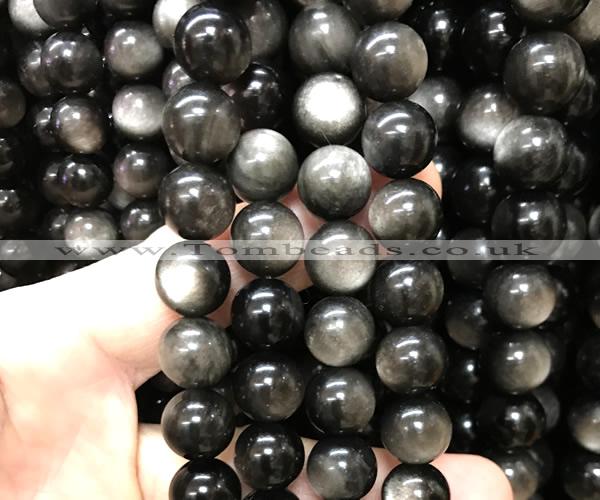 COB844 15 inches 12mm round silver obsidian gemstone beads