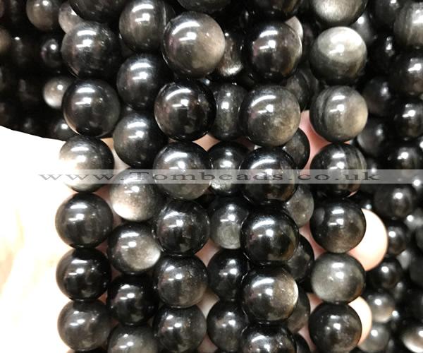 COB846 15 inches 16mm round silver obsidian gemstone beads