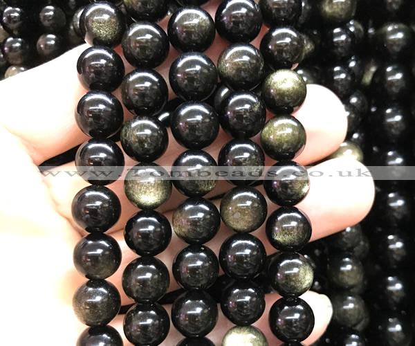 COB853 15 inches 10mm round golden obsidian gemstone beads