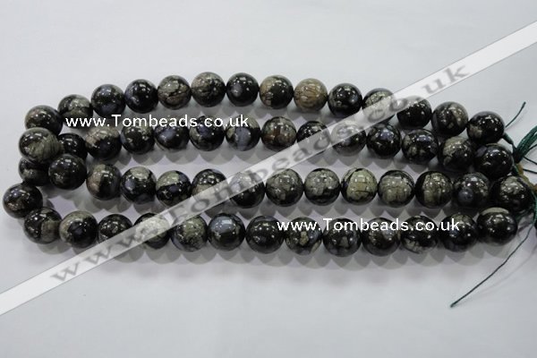 COP456 15.5 inches 14mm round natural grey opal gemstone beads