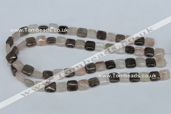 CPQ111 12*12mm square natural pink crystal & smoky quartz beads