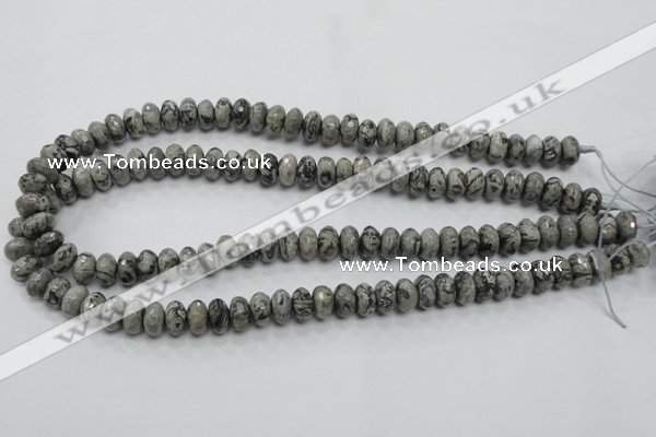 CPT120 15.5 inches 6*10mm faceted rondelle grey picture jasper beads