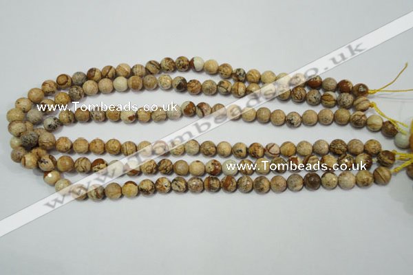 CPT502 15.5 inches 8mm faceted round picture jasper beads wholesale