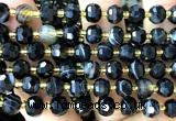 CRB6038 15 inches 6*8mm faceted rondelle black banded agate beads