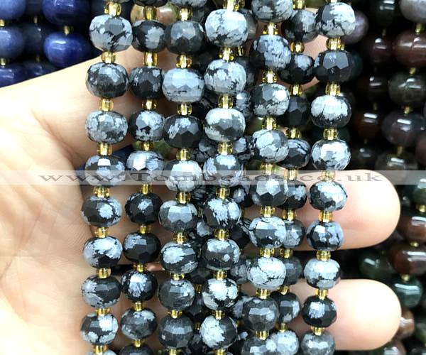 CRB6068 15 inches 6*8mm faceted rondelle snowflake obsidian beads