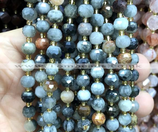 CRB6071 15 inches 6*8mm faceted rondelle eagle eye jasper beads