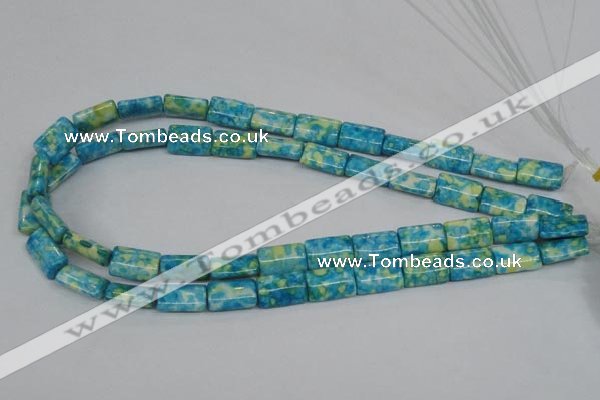 CRF138 15.5 inches 10*15mm flat tube dyed rain flower stone beads