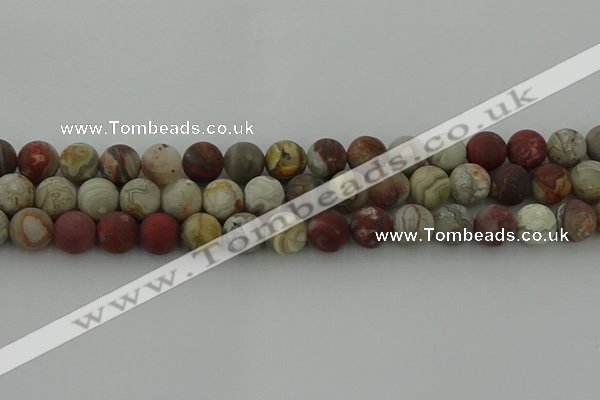 CRO1093 15.5 inches 10mm round matte laguna lace agate beads