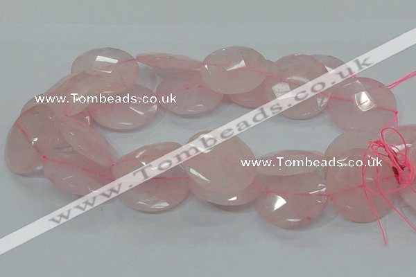 CRQ98 15.5 inches 35mm faceted flat round natural rose quartz beads