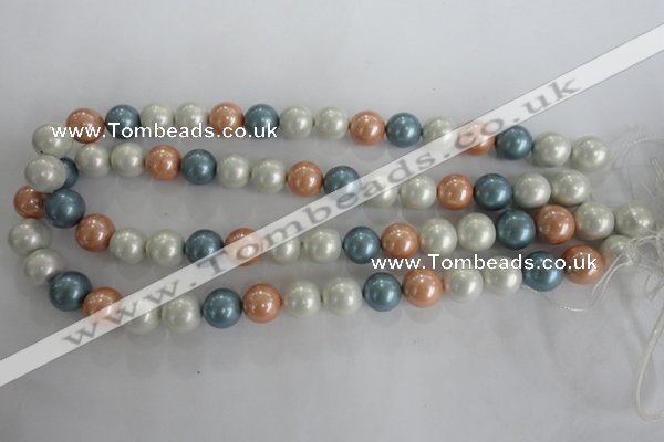 CSB1095 15.5 inches 12mm round mixed color shell pearl beads