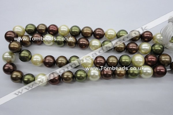 CSB1128 15.5 inches 14mm round mixed color shell pearl beads