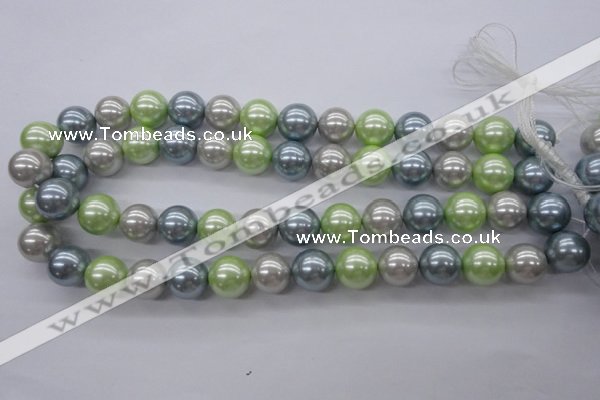 CSB1135 15.5 inches 14mm round mixed color shell pearl beads