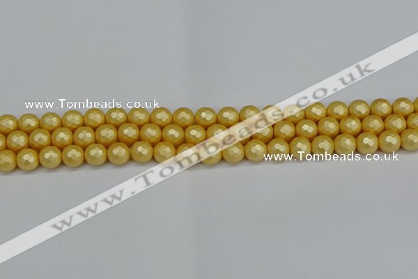 CSB1811 15.5 inches 6mm faceetd round matte shell pearl beads