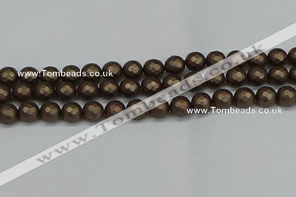 CSB1925 15.5 inches 14mm faceted round matte shell pearl beads