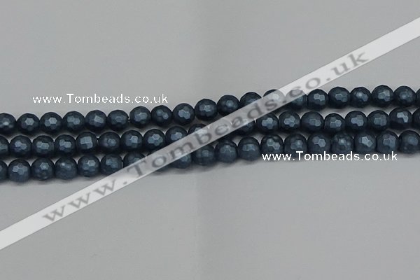 CSB1972 15.5 inches 8mm faceted round matte shell pearl beads