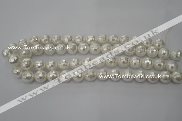 CSB455 15.5 inches 16mm faceted round shell pearl beads