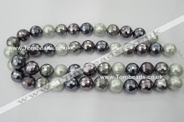 CSB464 15.5 inches 16mm faceted round mixed color shell pearl beads