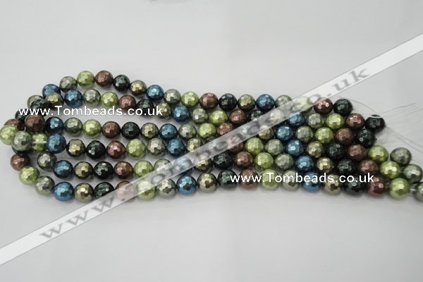 CSB531 15.5 inches 10mm faceted round mixed color shell pearl beads