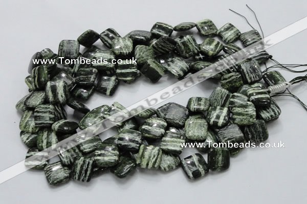 CSJ31 15.5 inches 15*15mm diamond green silver line jasper beads