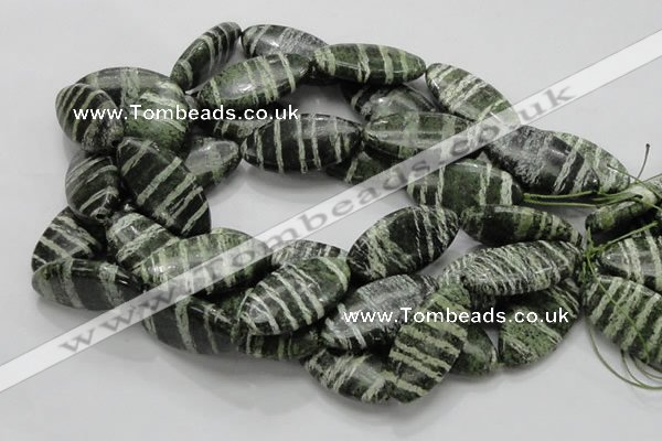 CSJ58 15.5 inches 20*40mm oval green silver line jasper beads